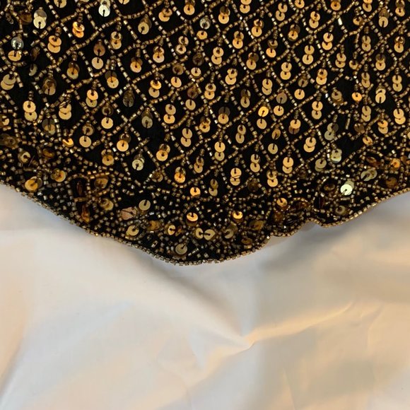 Vintage Mark & John by Gopal Black and Gold Sequin/Beaded Halter Top Size L - Picture 5 of 15